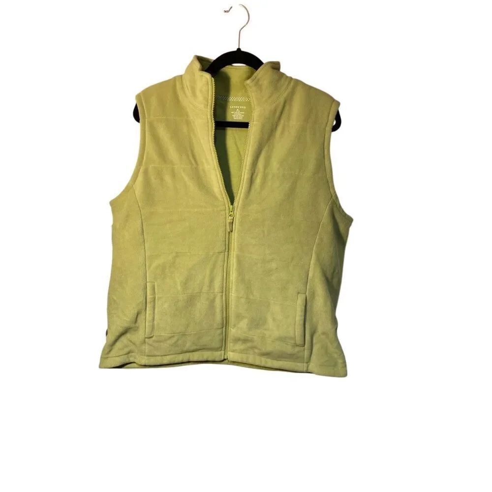 Lands’ End women’s quilted yellow green front zip vest S/XL